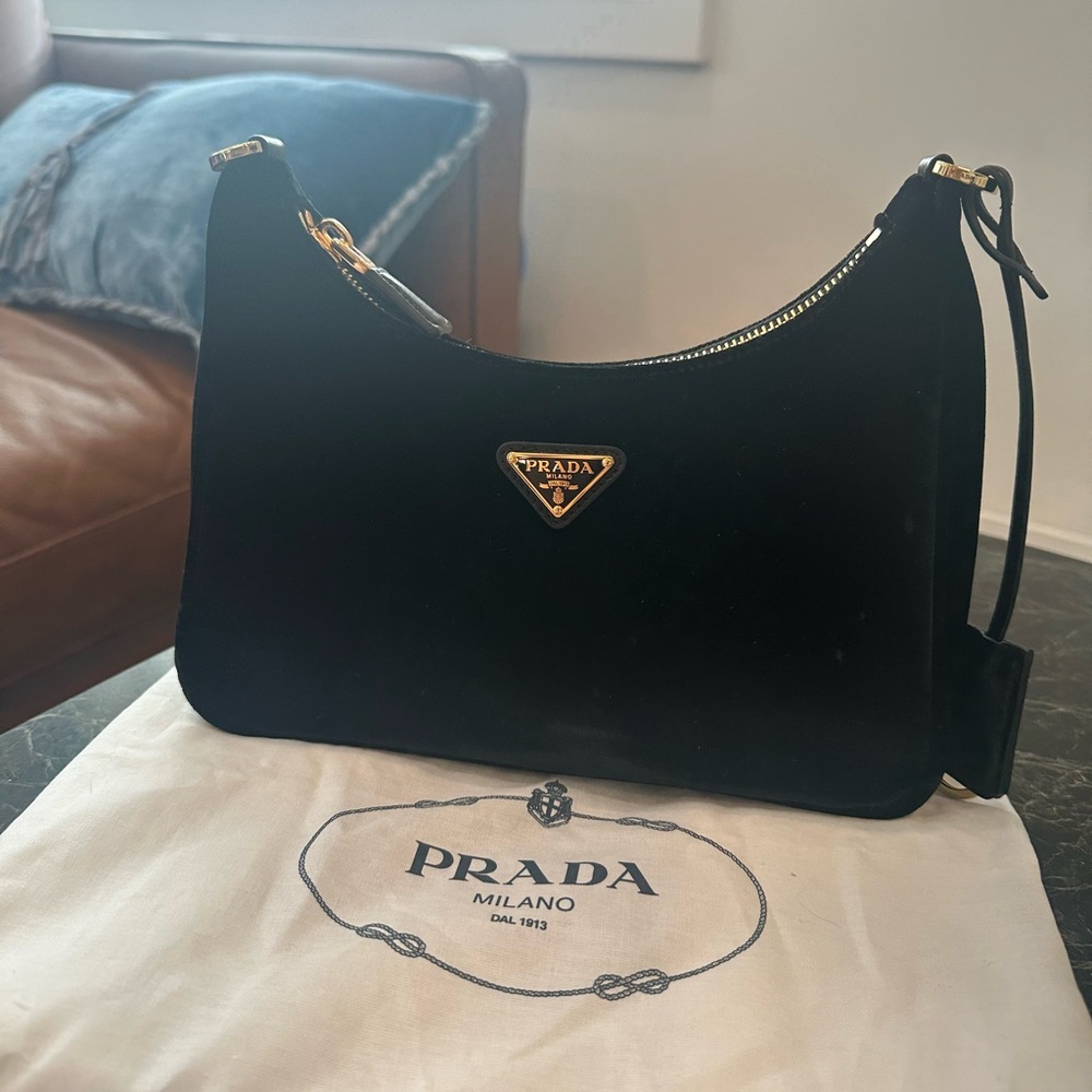 Prada black re-edition velvet bag gold hardware (holiday edition 2023)